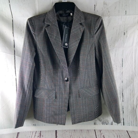 NWT Yunclos Womens Size XS Multicolor Plaid 1 Button Suit Blazer Jacket - Picture 1 of 12